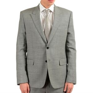 Versace Collection Mens Suit Set White & Lt Gray Sm Tweed Patten Size 42